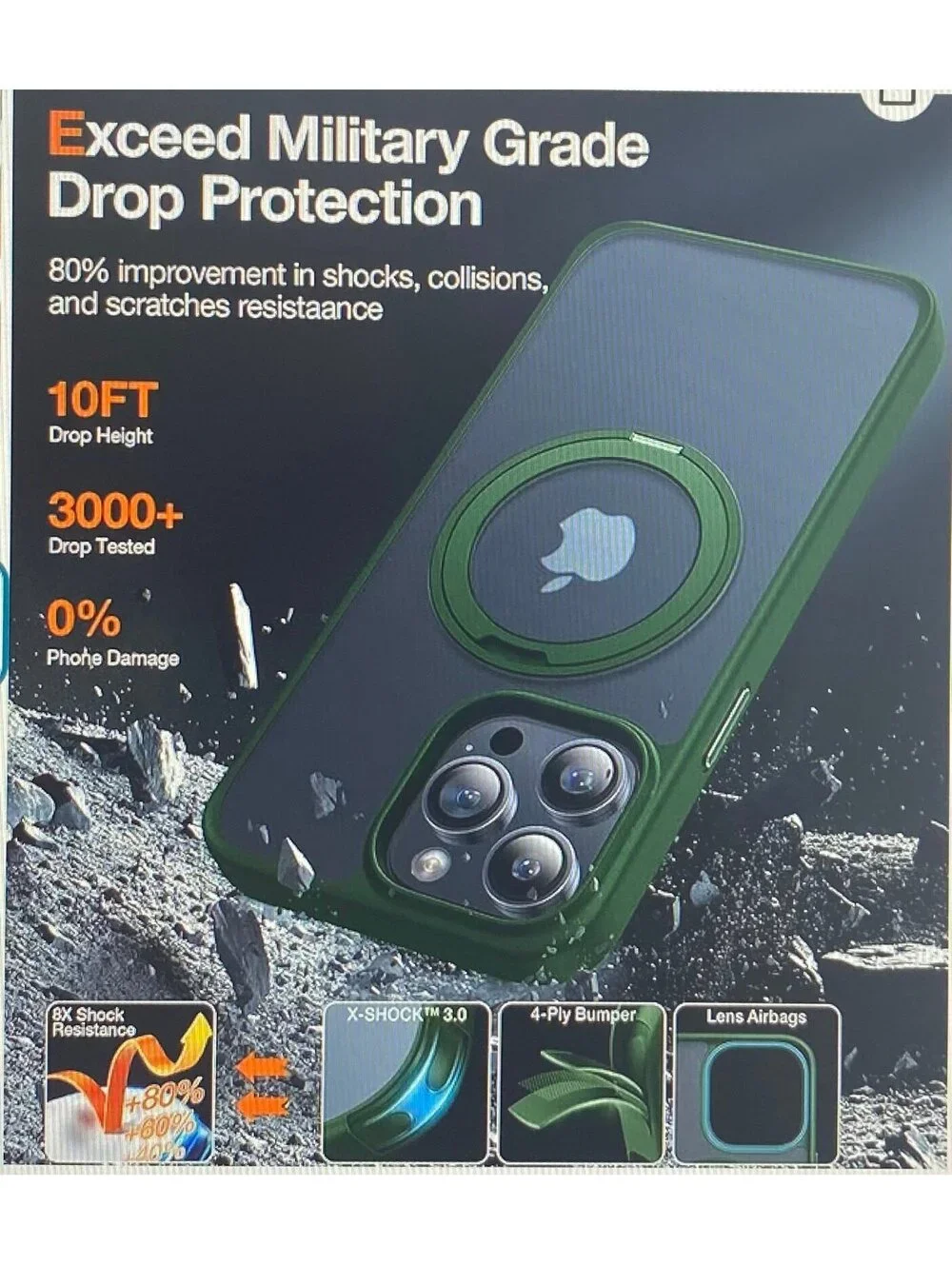 Torras Upro 360 degree Rotatable Magnetic Ring Case for iPhone 15 Pro Max Green